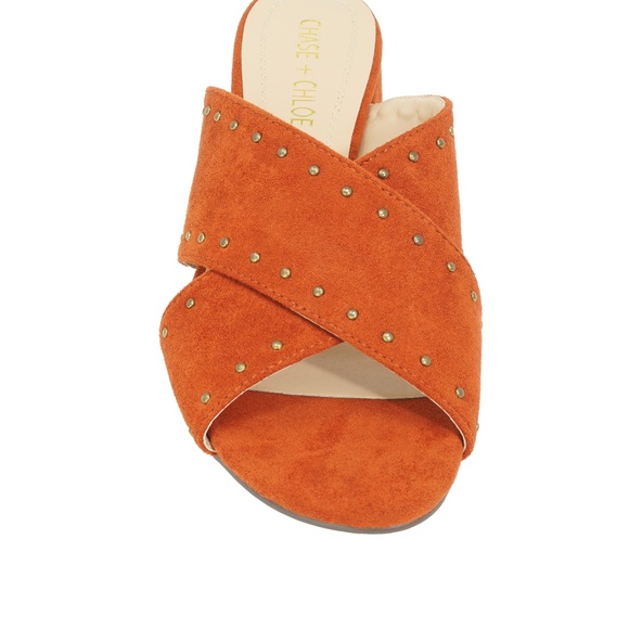 ⭐️ BLOCK HEEL SLIDE SANDAL BURNT ORANGE WOMEN - Picture 3 of 4